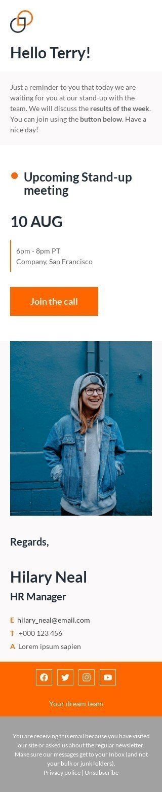 Modello email promo «Prossimo incontro in piedi» per il settore industriale di gadget Visualizzazione mobile