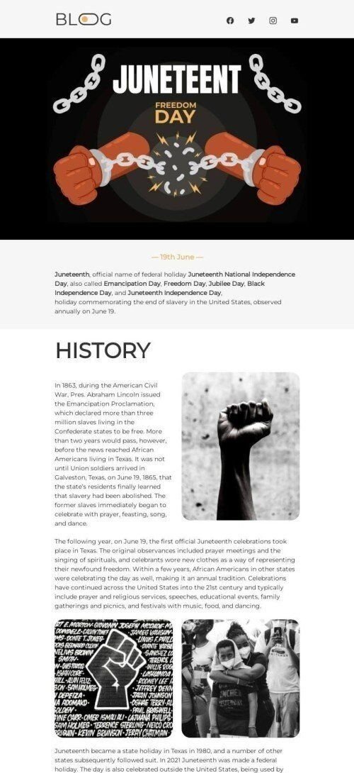 Plantilla de correo electrónico «Historia de las vacacione» de Juneteenth para la industria de Publicaciones y blogs Vista de móvil