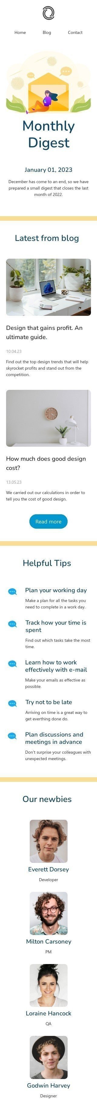 Modello email promo «Consigli utili» per il settore industriale di commercio Visualizzazione mobile