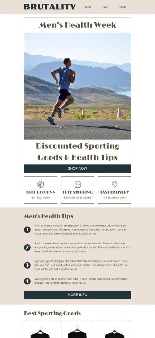Plantilla de correo electrónico «Consejos de salud para hombres» de Semana de la Salud Masculina para la industria de Moda Vista de móvil