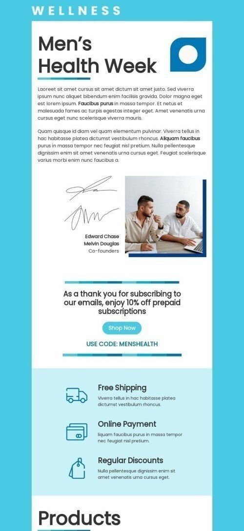 Plantilla de correo electrónico «Vitaminas para Hombres» de Semana de la Salud Masculina para la industria de Salud y Belleza Vista de móvil