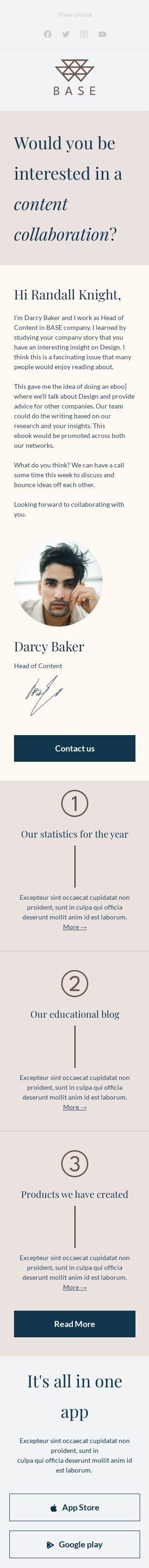 Modèle de courrier électronique outreach «Collaboration de contenu» pour le secteur mode Affichage mobile