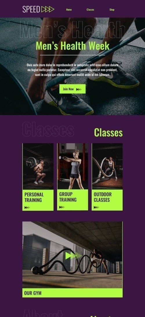 Plantilla de correo electrónico «Clases al aire libre» de Semana de la Salud Masculina para la industria de Deportes Vista de móvil