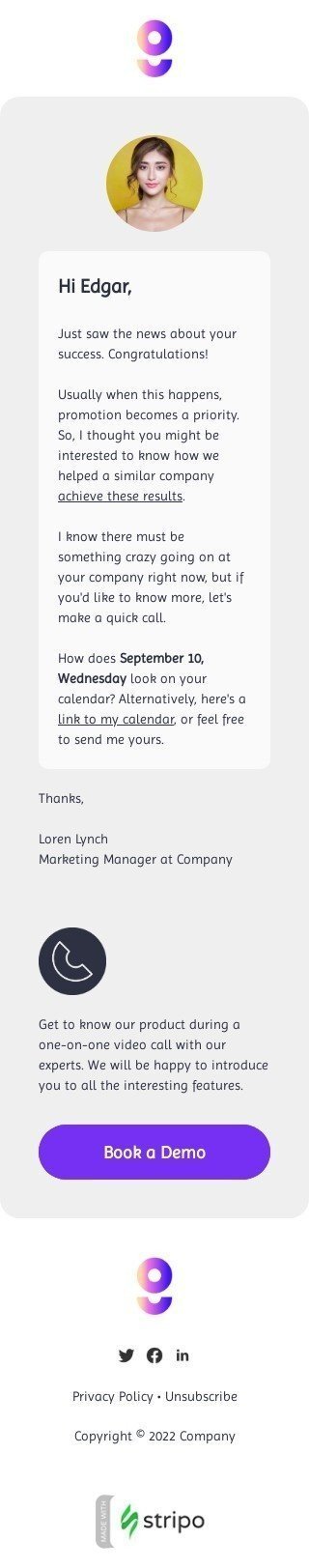 Plantilla de correo electrónico «Conoce nuestro producto» de outreach para la industria de negocios Vista de móvil