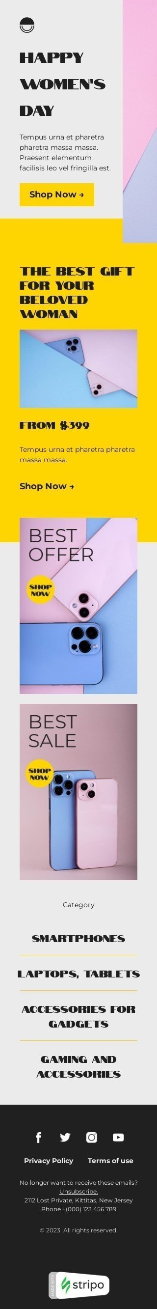 Modelo de e-mail de «O melhor presente para sua amada mulher» de Dia da Mulher para a indústria de gadgets Visualização de dispositivo móvel