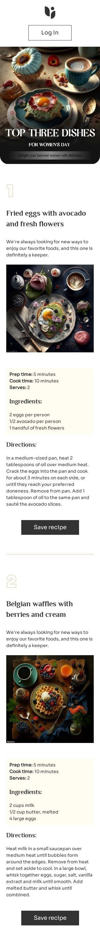 Шаблон листа до свята Жіночий день «Смачні рецепти від штучного інтелекту» для індустрії «Публікації та блог» мобільний вигляд