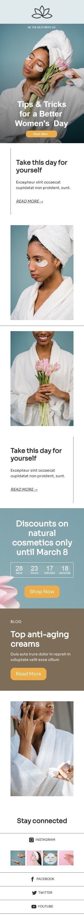 Modelo de e-mail de «Melhor dia da Mulher» de Dia da Mulher para a indústria de beleza e cuidados pessoais Visualização de dispositivo móvel