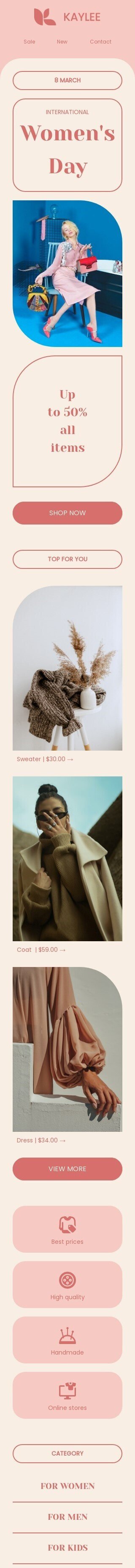 Modelo de e-mail de «Dia da Mulher rosa» de Dia da Mulher para a indústria de moda Visualização de dispositivo móvel