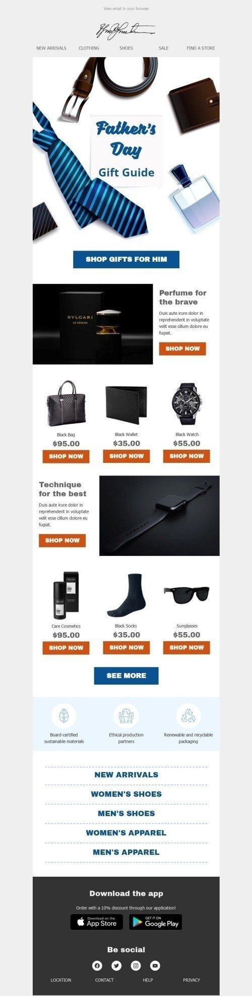 Father’s Day Email Template "Gift guide" for Fashion industry desktop view