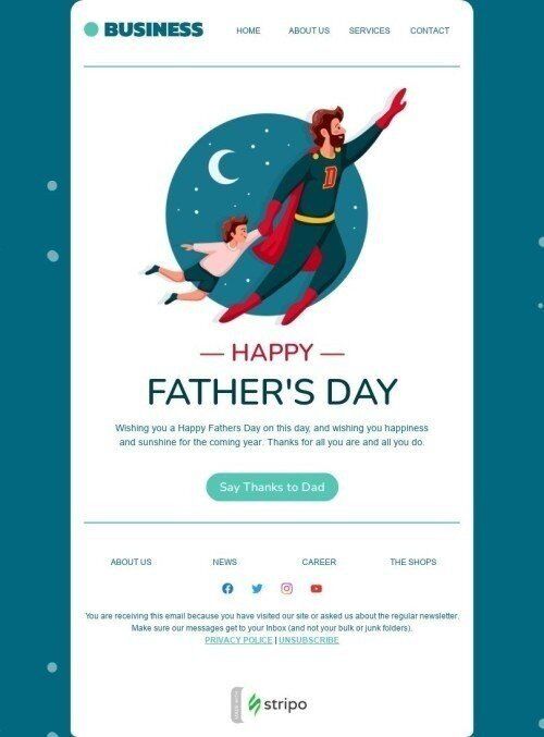 Plantilla de correo electrónico «Decir gracias a papá» de Día del Padre para la industria de Negocios Vista de móvil