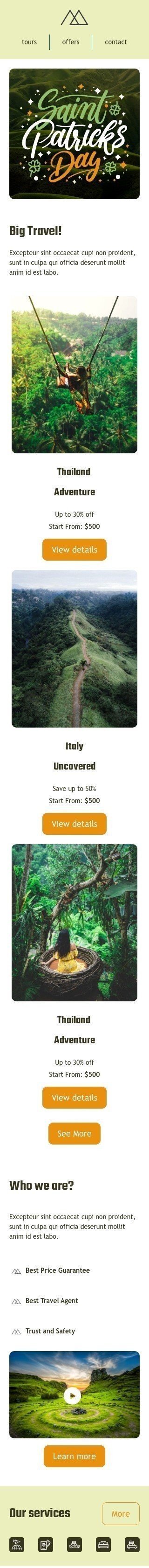 Шаблон письма к празднику День Св. Патрика «Путешествие на День святого Патрика» для индустрии «Туризм» мобильный вид