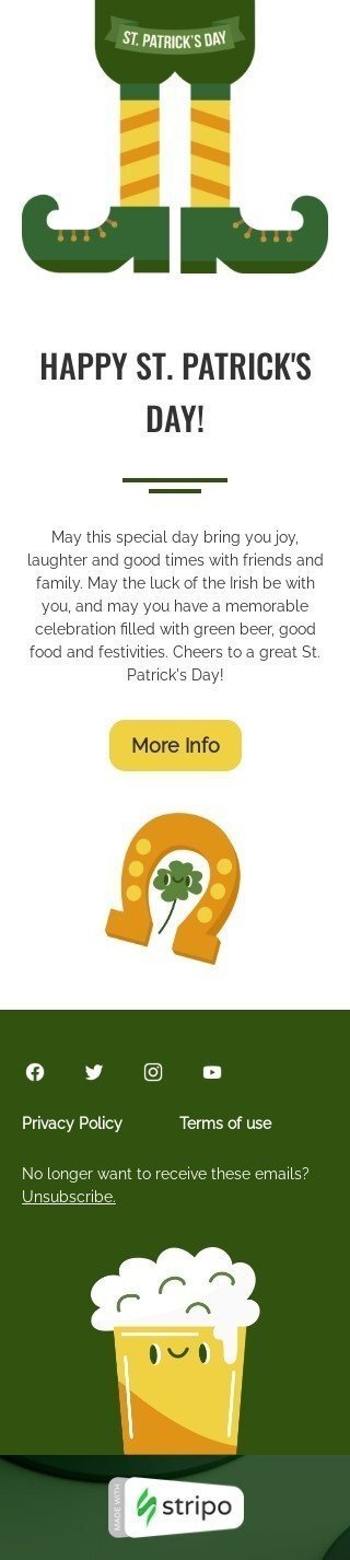 St. Patrick‘s Day E-Mail-Vorlage «Hufeisen für Glück» für Business-Branche Ansicht auf Mobilgeräten