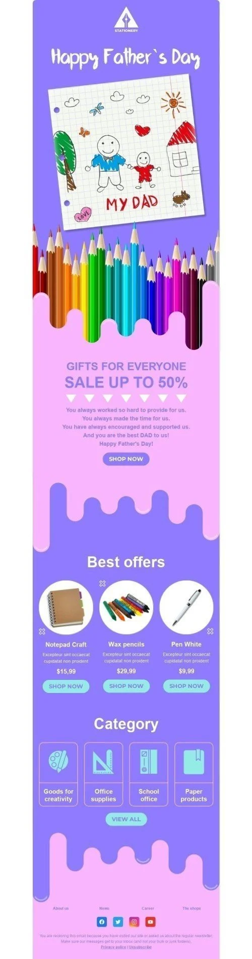 Father’s Day Email Template "I love my dad" for Books & Presents & Stationery industry
