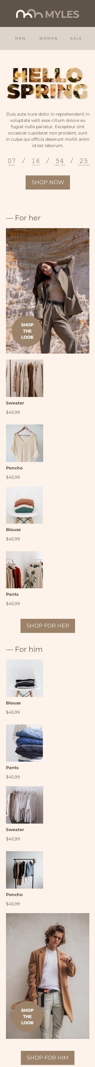 Frühling E-Mail-Vorlage «Hallo Frühling» für Mode-Branche Ansicht auf Mobilgeräten