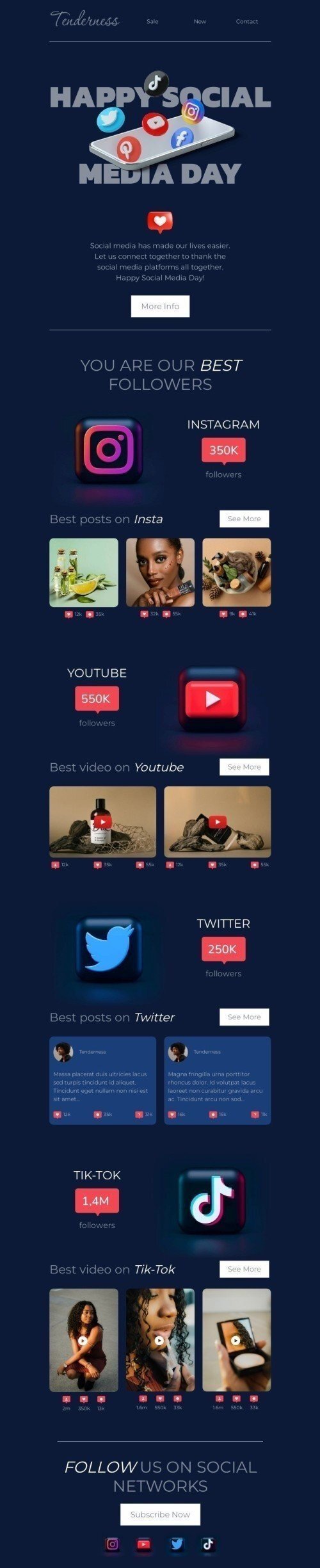 Modello Email Giornata dei social media «I nostri migliori follower» per il settore industriale di Bellezza e cura della persona Visualizzazione mobile