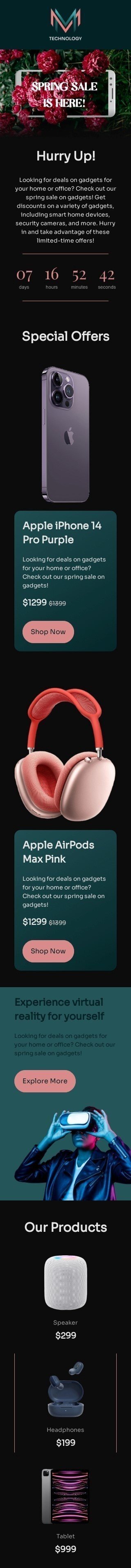 Modèle de courrier électronique printemps «Les soldes de printemps sont là» pour le secteur gadgets Affichage mobile