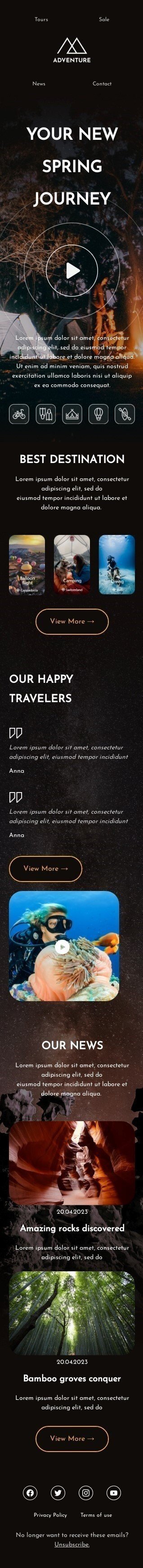 Frühling E-Mail-Vorlage «Frühlingsreise» für Tourismus-Branche Ansicht auf Mobilgeräten