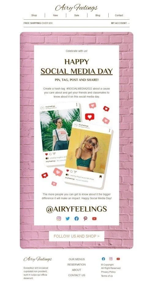 Social Media Day Email Template "Pin, tag, post and share" for Fashion industry