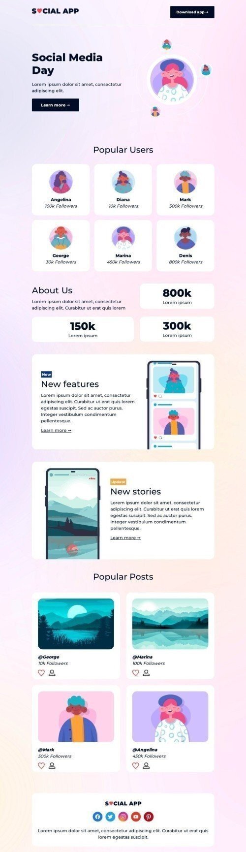 Tag der sozialen Medien E-Mail-Vorlage «Neue Möglichkeiten» für Publikationen und Blogs-Branche Desktop-Ansicht