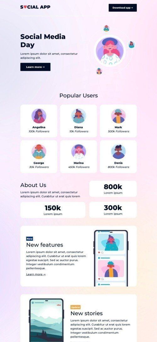 Social Media Day Email Template "New Opportunities" for Publications & Blogging industry mobile view