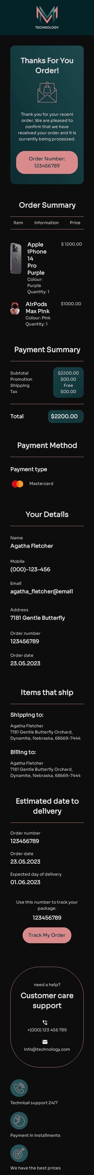 Modèle de courrier électronique сonfirmation de la commande «Commande de gadget confirmée» pour le secteur gadgets Affichage mobile