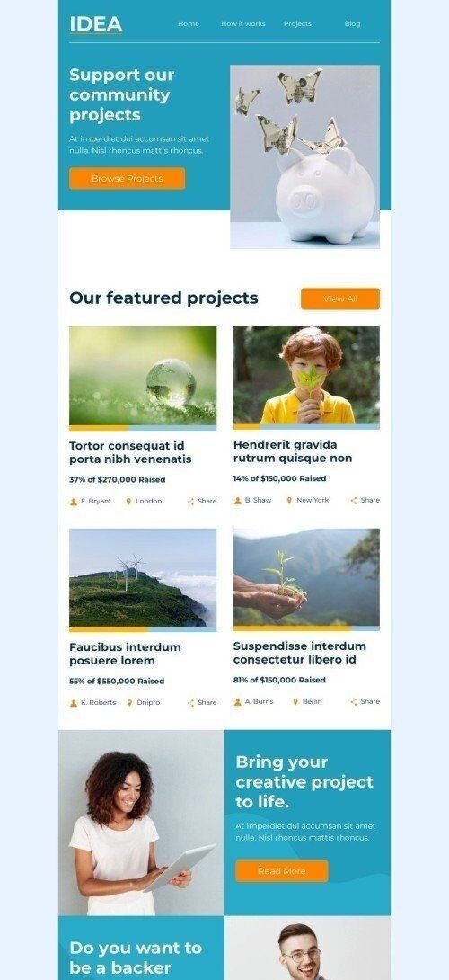Promo Email Template "Support our community" for Crowdfunding industry mobile view