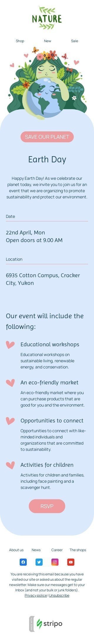 Plantilla de correo electrónico «Salva nuestro planeta» de Día de la Tierra para la industria de hobbies Vista de móvil