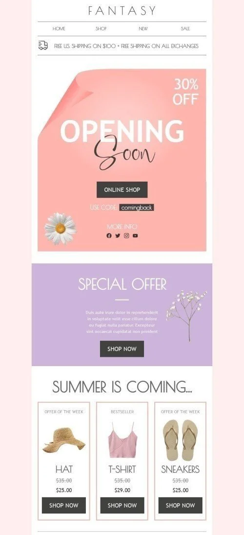 Coming Soon Email Template "Opening soon" for Fashion industry