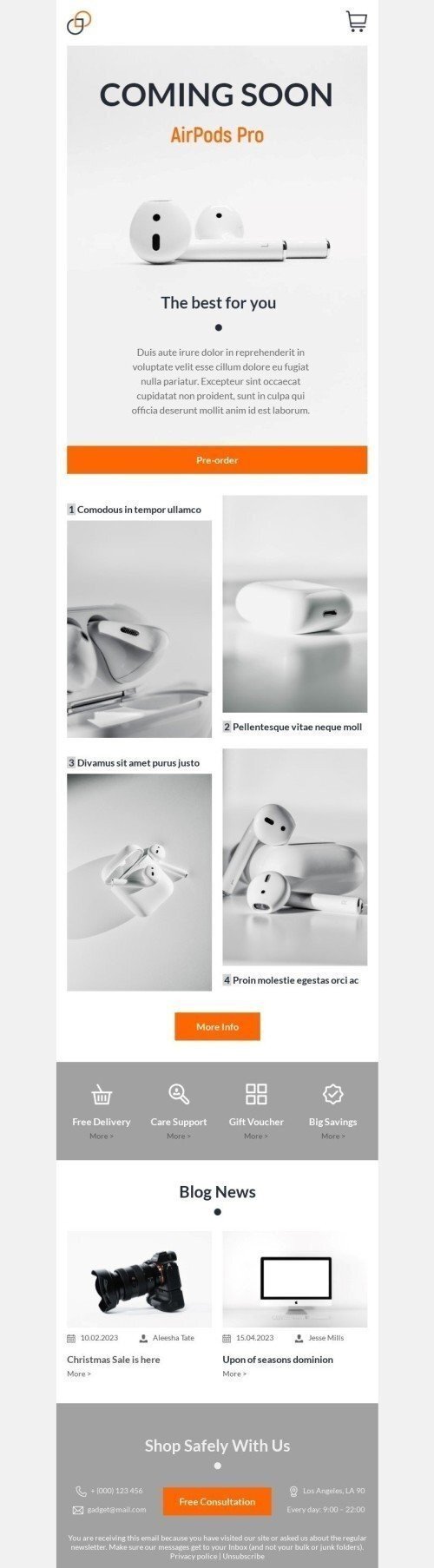 Шаблон листа «Найкраще для вас» тематики Очікуйте незабаром для індустрії «Гаджети» десктопний вигляд