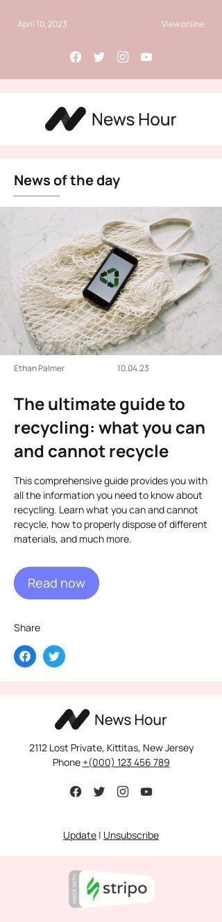 Email header template "News of the day" for publications & blogging industry mobile view