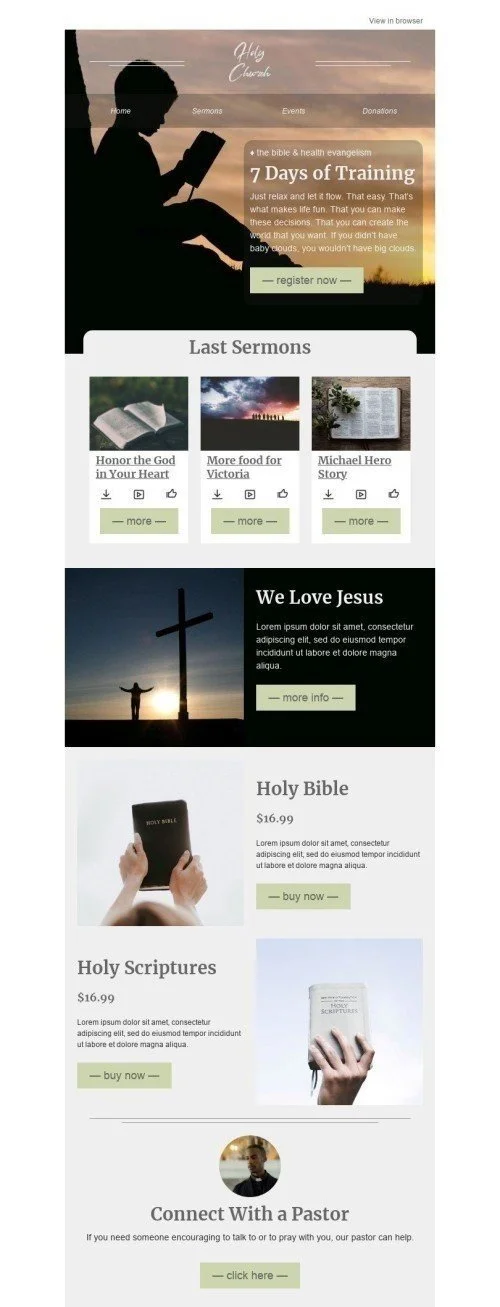 Promo Email Template "Last sermons" for Church industry