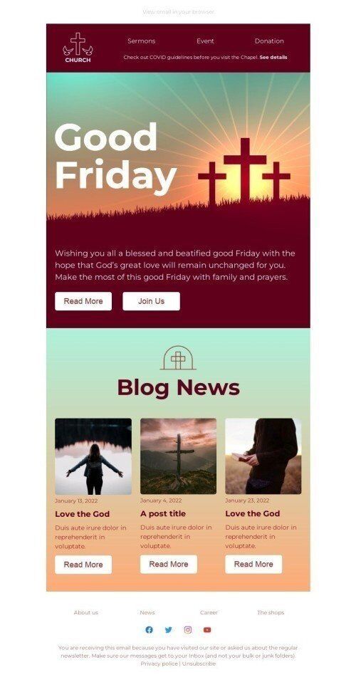Modelo de E-mail de «Ame o Deus» de Promoção para a indústria de Igreja Visualização de dispositivo móvel