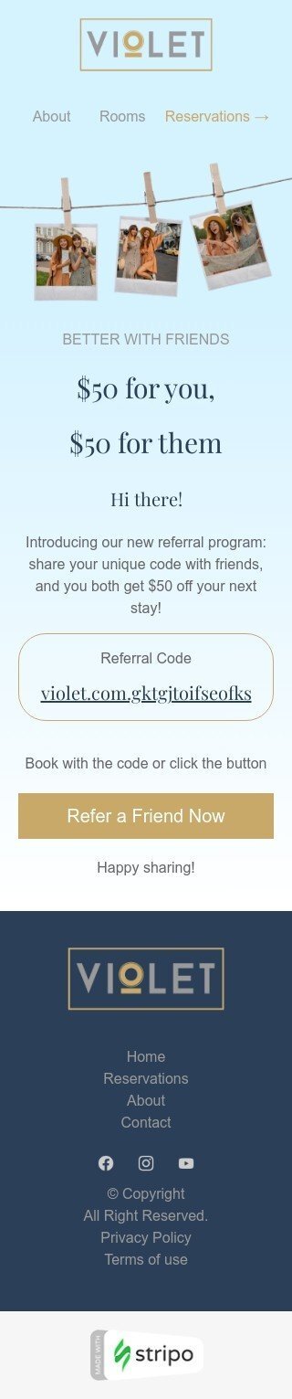 Email footer template "Better with friends" for hotels industry mobile view