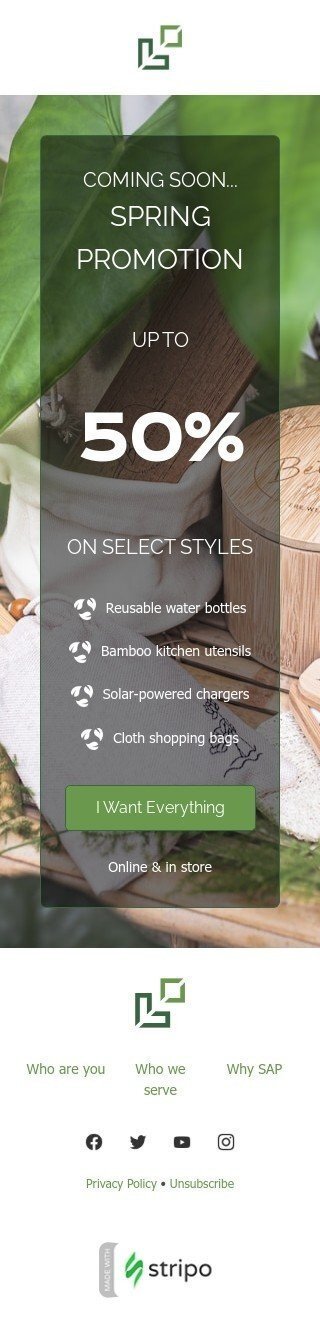 Шаблон письма к празднику Весна «Весенняя акция» для индустрии «Органические и эко продукты» мобильный вид