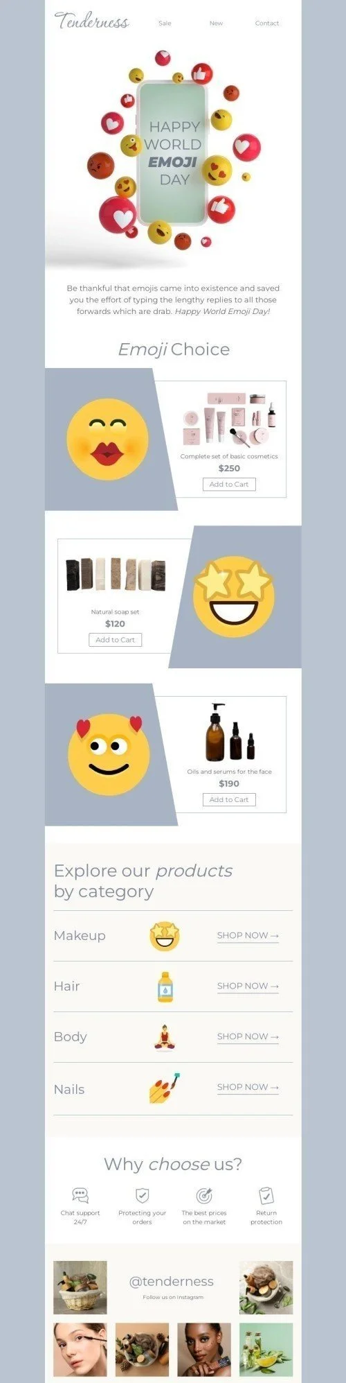 World Emoji Day Email Template "Emoji is everywhere" for Beauty & Personal Care industry