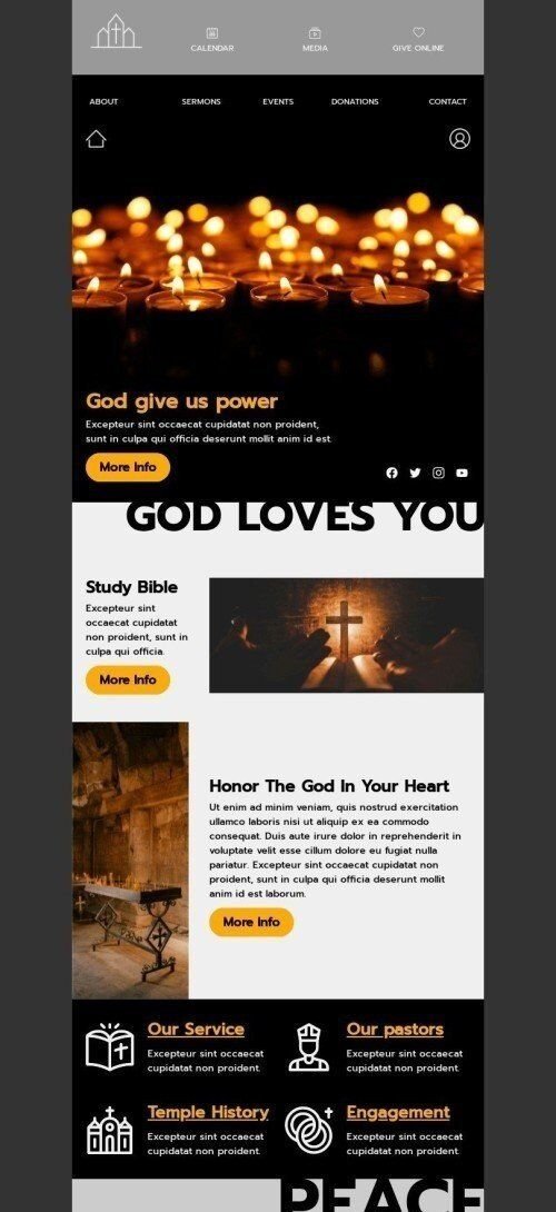 Werbung E-Mail-Vorlage «Gott gebe uns Kraft» für Kirche-Branche Ansicht auf Mobilgeräten