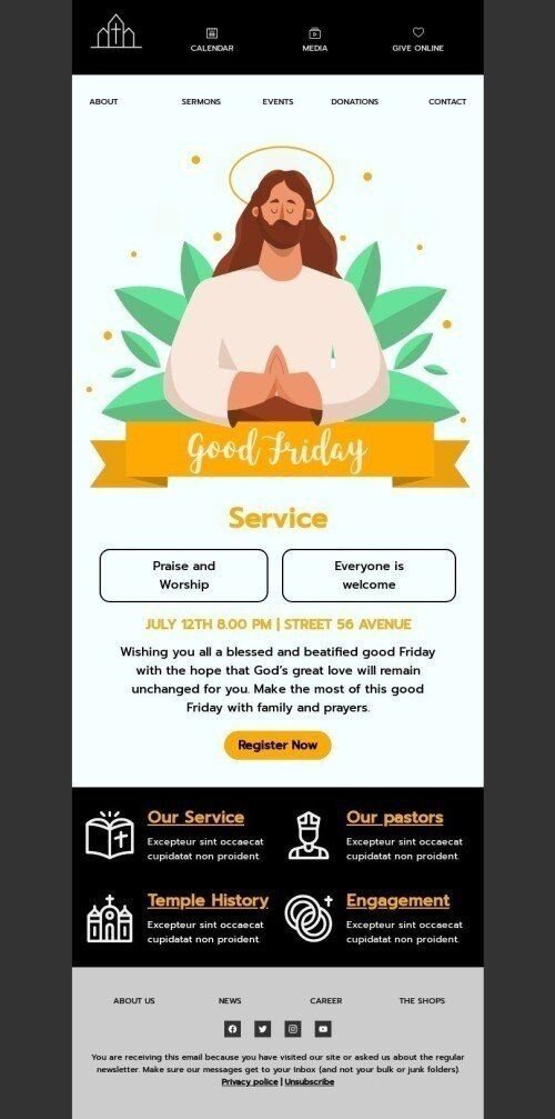 Werbung E-Mail-Vorlage «Guter Freitag» für Kirche-Branche Ansicht auf Mobilgeräten