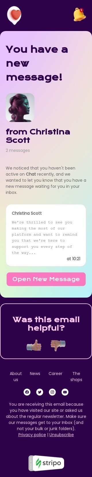 SaaS E-Mail-Vorlage «Du hast eine neue Nachricht» für Software & Technologie-Branche Ansicht auf Mobilgeräten