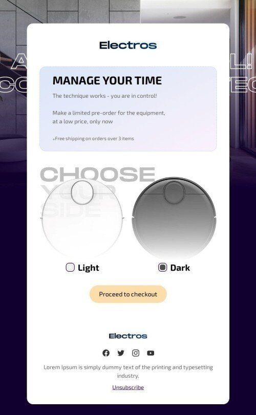 Promo Email Template "Manage Time" for Ecommerce industry mobile view
