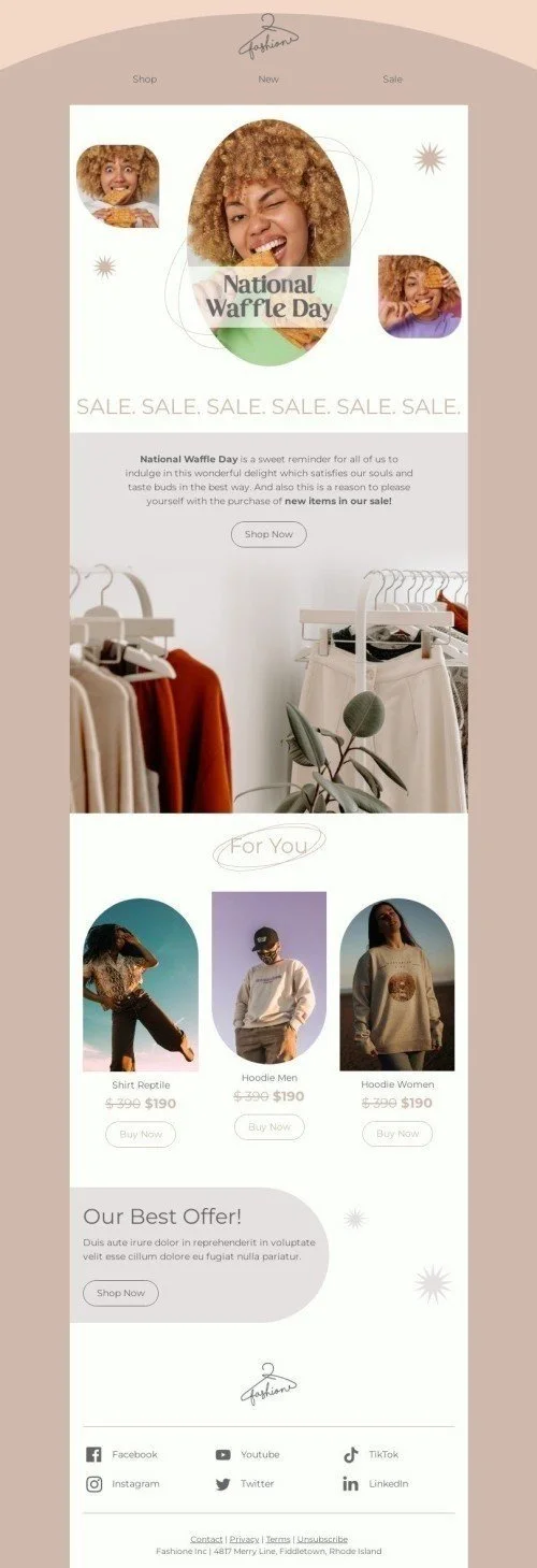 National Waffle Day Email Template "Sweet reminder" for Fashion industry
