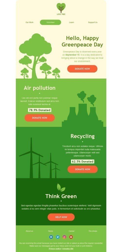 Plantilla de correo electrónico «Feliz día de Greenpeace» de Greenpeace Day para la industria de Sin fines de lucro y caridad Vista de móvil