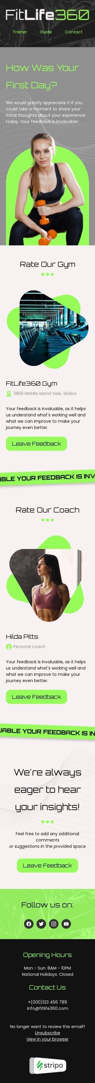 Modello email sondaggi e feedback «Feedback del cliente del primo giorno» per il settore industriale di salute e bellezza Visualizzazione mobile