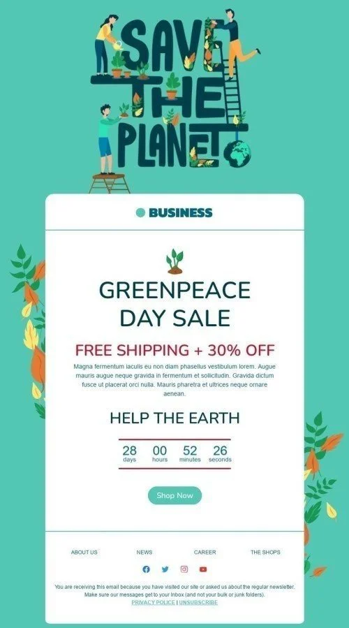 Greenpeace Day Email Template "Greenpeace Day sale" for Business industry