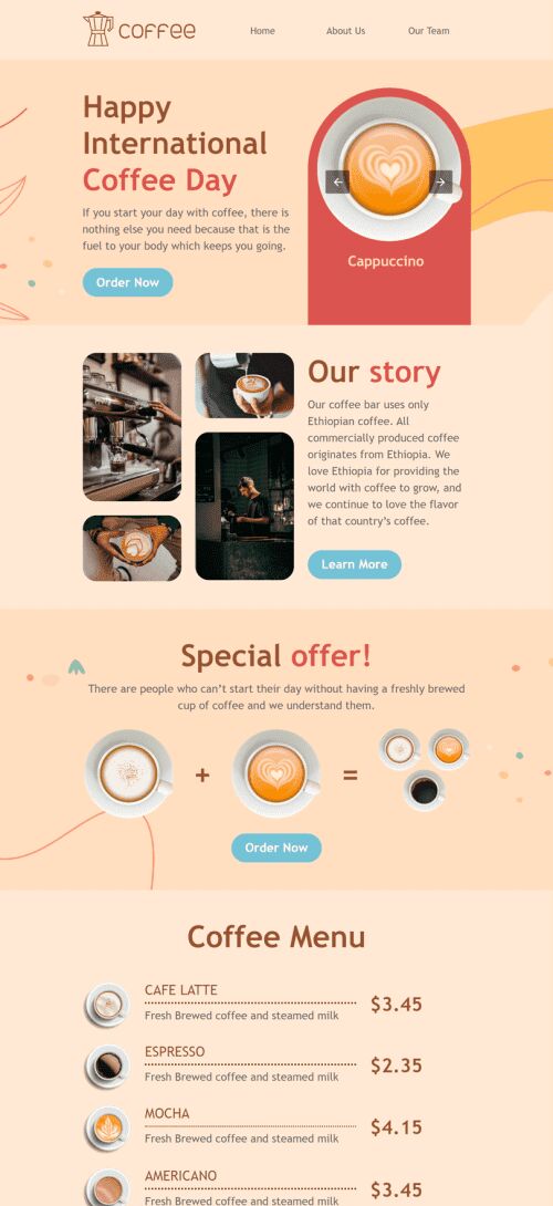 International Coffee Day Email Template "Happy hours!" for Beverages industry mobile view