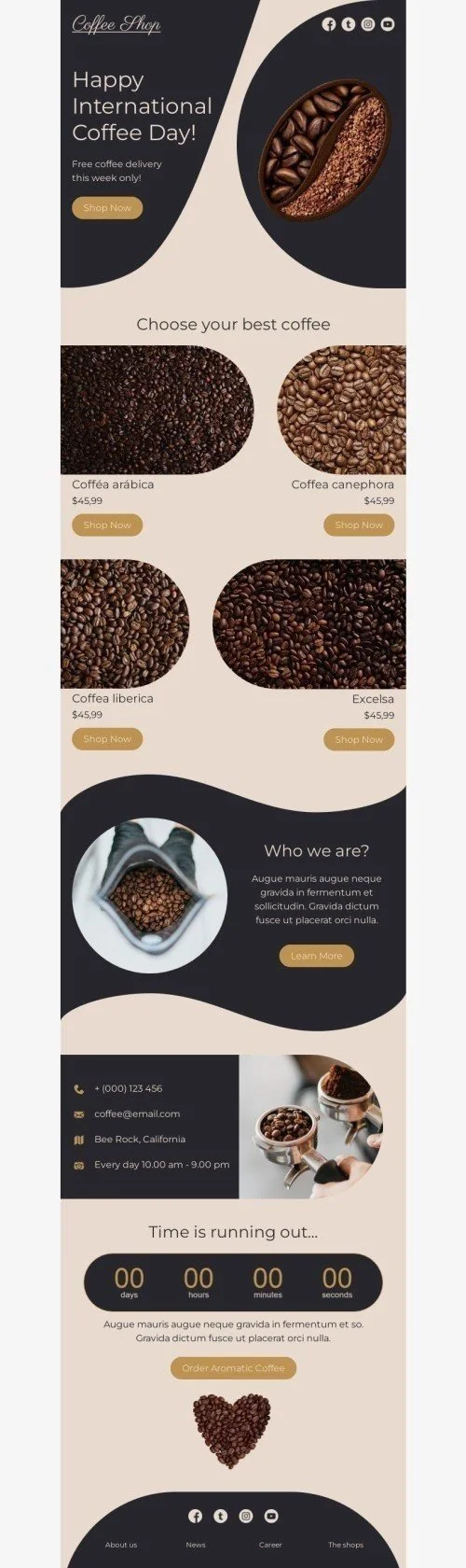 International Coffee Day Email Template "Choose your best coffee" for Beverages industry