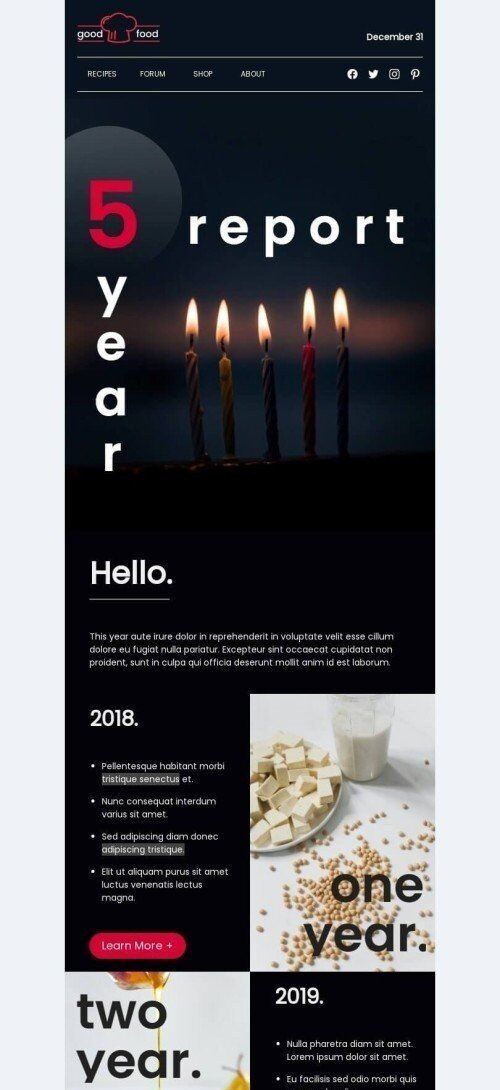 Annual Review Email Template "5 year report" for Food industry mobile view