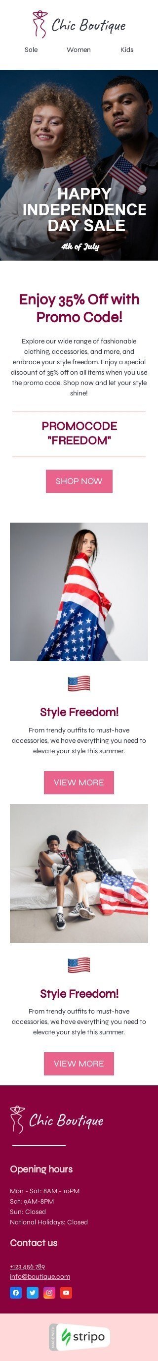 Independence Day email template "Style freedom" for fashion industry mobile view
