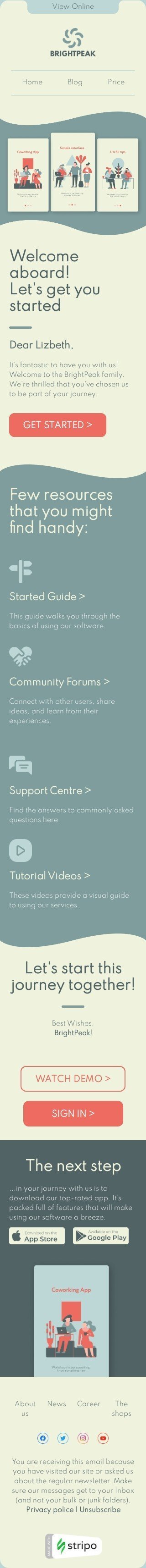 Modèle de courrier électronique SaaS «Commençons» pour le secteur logiciels & technologie Affichage mobile