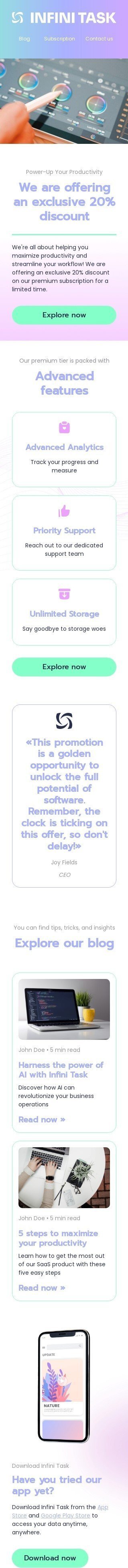 Modèle de courrier électronique SaaS «Augmentez votre productivité» pour le secteur logiciels & technologie Affichage mobile