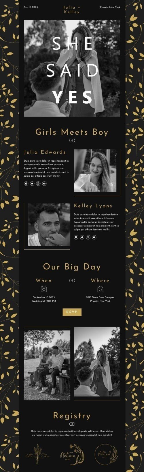 Wedding Invitation Email Template "She said yes" for Photographer industry mobile view